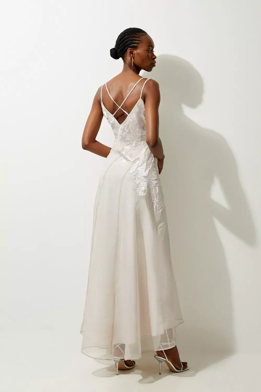 KAREN MILLEN☆Applique Lace Up Maxi ワンピース【UK発】 Floral Applique Organdie Buttoned Woven Maxi | Karen Millen